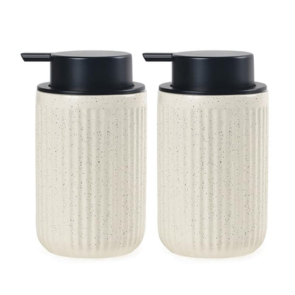 BosilunLife Foaming Soap Dispenser Set-Beige Ceramic Foam Soap Dispenser | 12oz with Rust Proof Pump, Easy Pressing, Refillable for Kitchen & Bathroom - 2 Pack - color: Beige-foam Pump