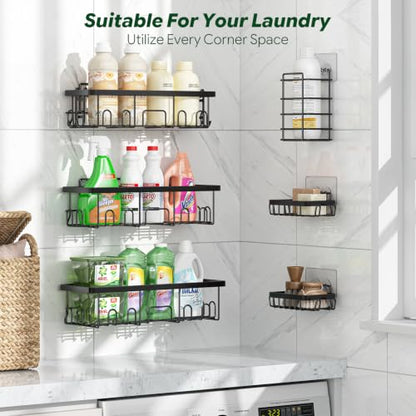 Simple Trending 6-Pack Shower Caddy Adhesive with Large Capacity | No Drilling Shower Shelves, Rustproof Stainless Steel Bathroom Organizers and Storage , Quick Dry, Abrasion Resistant, Black