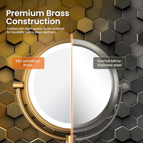 KIBI Circular Wall Mount Makeup Mirror with LED Lights, Dual-Sided 1x/5x Magnifying Mirror with Adjustable Arm, 360° Swivel, Solid Brass Construction for Durability and Style (Chrome, KMM101) - color: Chrome