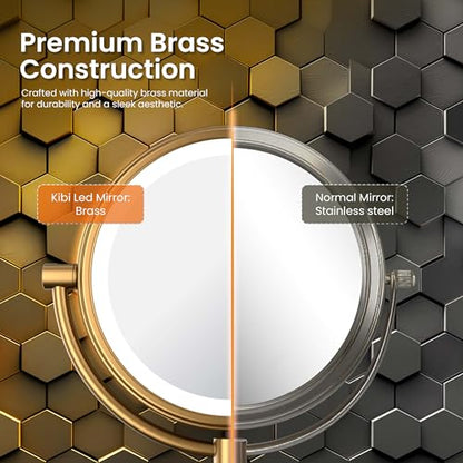 KIBI Circular Wall Mount Makeup Mirror with LED Lights, Dual-Sided 1x/5x Magnifying Mirror with Adjustable Arm, 360° Swivel, Solid Brass Construction for Durability and Style (Chrome, KMM101) - color: Chrome