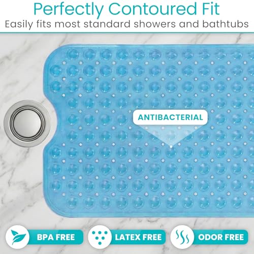 Vive Bathtub Mat for Bath & Shower Floors - Anti Non Slip Suction Rubber | Skid Pad for Tub, Bathroom, Elderly, Kids - Eco-Friendly, Resistant Strong, Textured Rectangle Grip - Machine Washable (Blue) - color: Blue