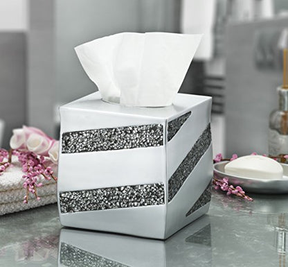 Creative Scents Silver Mosaic 6 Piece Bathroom Accessories Set | Includes Trash can, Tissue Box Cover, Soap Dispenser, Toothbrush Holder, Tumbler Cup & Soap Dish