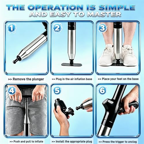 Toilet Plunger, Heavy‑Duty High Pressure Air Plunger with Pressure Gauge, Drain Clog Remover & Unclogger for Kitchen Sink, Bathroom Sink, Shower Tub & Floor Drain（Ink Black）