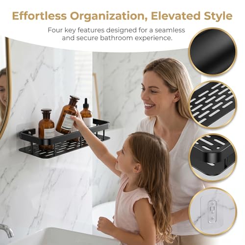 Wall-mounted Shower Rack, Large Capacity, No-drill Installation, Floating Shelf for Bathroom and Kitchen, Space-saving, Easy to Install, Used to Store Toiletries, Cosmetics and Miscellaneous Items