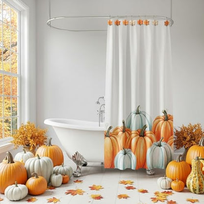 Colingmill Set of 12 Maple Leaf Shower Curtain Hooks for Fall Bathroom Decor, Metal Rustproof Farmhouse Plaid Autumn Leaves Decorative Shower Curtain Hooks Rings for Thanksgiving Bathroom Decor - style: Maple Leave