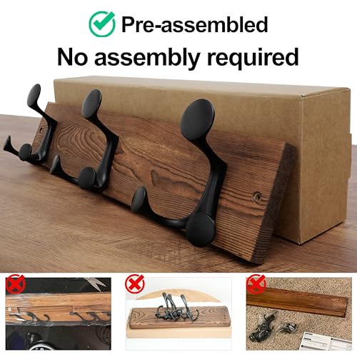 WEBI Coat Rack Wall Mount,17" Solid Wood Coat Hooks Wall Mounted Coat Hanger,16" Hole to Hole,Heavy Duty Hook Rack,3 Triple Hooks for Hanging Coats,Jacket,Hat,Backpack,Farmhouse,Brown,2 Packs - color: Brown, size: 17 Inch(2 Pcs)