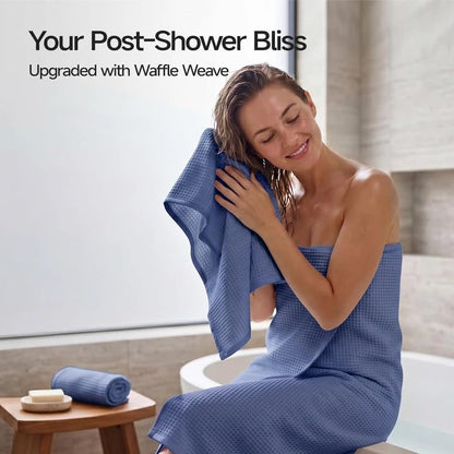 ecolook 6-Piece Waffle Weave Towel Set, 100% Cotton, Lightweight, Absorbent & Quick-Drying, 2 Bath Towels (31×63 in), 2 Hand Towels, 2 Washcloths, Lint-Free for Bathroom, Pool, Gym, Travel - Blue - color: Blue
