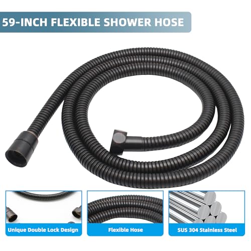 Solid Brass Handheld Shower Head Arc Design High Pressure Oil Rubbed Bronze Hand Shower Wand with Adjustable Supply Elbow Wall Connector Shower Holder and 59″ Stainless Steel Hose Set - color: Oil Rubbed Bronze