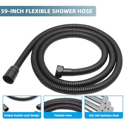 Solid Brass Handheld Shower Head Arc Design High Pressure Oil Rubbed Bronze Hand Shower Wand with Adjustable Supply Elbow Wall Connector Shower Holder and 59″ Stainless Steel Hose Set - color: Oil Rubbed Bronze