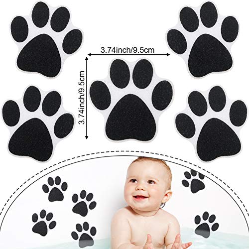 Mudder 20 Pcs Non Slip Bathtub Sticker Cute Anti Slip Shower Sticker Adhesive Black Grey Pink Paw Decal Safety Traction Grip Treads Appliques for Bathtub Pool Boat Stair Shower Floor (Black) - color: Black