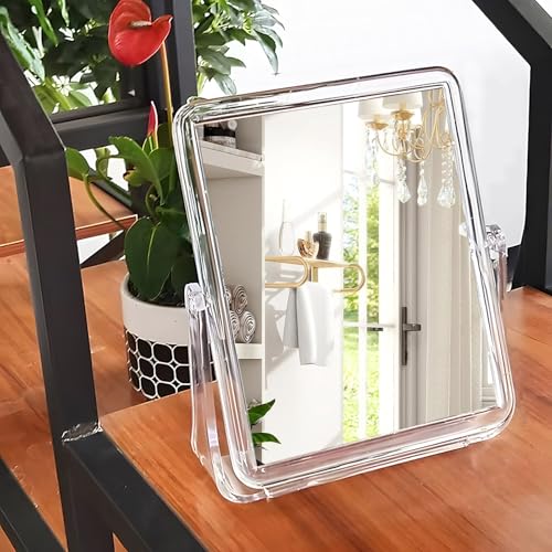 Vanity Mirror Make up Mirrors on Stand Double Sided Desk Makeup | Tabletop Mirror Travel Portable Folding Table Mirror with Stand Bathroom for Dressing