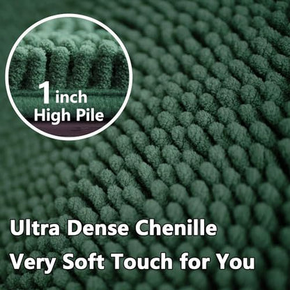 Bathroom Rugs Chenille, Extra Thick and Absorbent, Non-Slip, Machine Washable, Dry Quckily, Soft Cozy Plush, Used Under Shower Bathtub and Sink, Bath mat Sets 2Piece Dark Green - color: Dark Green, size: 16 x 24 inch + 20 x 32 inch (Rectangular)