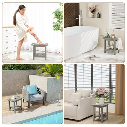 HIPS Shower Benches for Inside Shower, Shower Stool with Space-Efficient Storage Shelf, Waterproof Shower Chair Seat for Spa Bathroom(Light Gray) - color: Light Gray