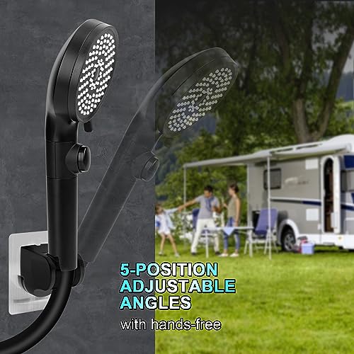 FOCSPROD RV Shower Head with Hose, High Pressure 5 Mode Shower Head Replacement, Handheld Showerhead for RV/Campers, Travel Trailer for Water Saving, Showerheads Holder and Hose, On Off Switch, Black - color: Matte Black