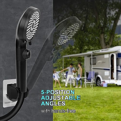FOCSPROD RV Shower Head with Hose, High Pressure 5 Mode Shower Head Replacement, Handheld Showerhead for RV/Campers, Travel Trailer for Water Saving, Showerheads Holder and Hose, On Off Switch, Black - color: Matte Black