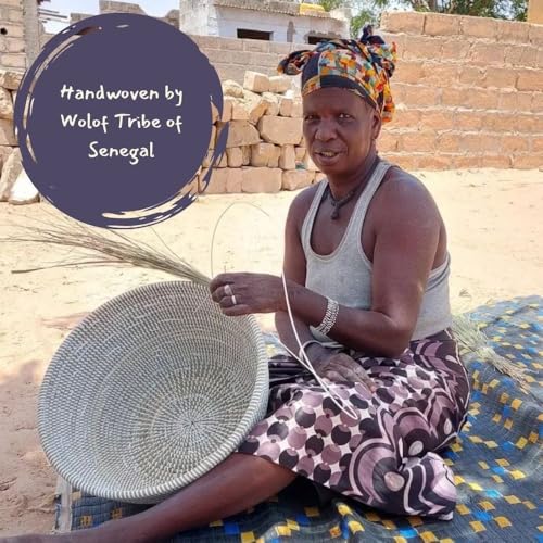 Blue African Woven Hamper with Lid, 20" Tall, 18" Wide - color: Medium