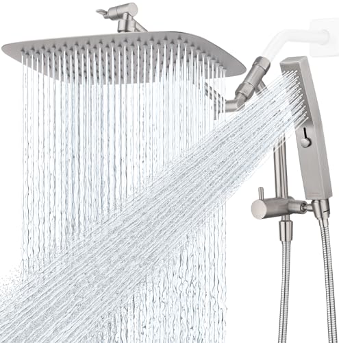 G-Promise 12 Inch All Metal Rain Shower Head with Handheld (Brushed Nickel) | Suits Every Height, Pause Mode Diverter, Massage Mode Handheld, Full Body Coverage, Easy to Install, Modern Bath Upgrade - color: Brushed Nickel, size: 12 Inch