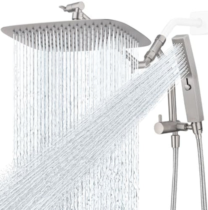 G-Promise 12 Inch All Metal Rain Shower Head with Handheld (Brushed Nickel) | Suits Every Height, Pause Mode Diverter, Massage Mode Handheld, Full Body Coverage, Easy to Install, Modern Bath Upgrade - color: Brushed Nickel, size: 12 Inch