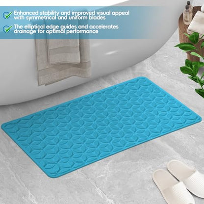 Non-Slip Rubber Bathtub Mat with Suction Cups, 16 × 28 Inch (R Blue) | 100% Rubber, Leaf Texture. Vacuum Suction Cups. Soft on Touch. BPA/PVC-Free. Machine Wash. Safe For Bath, Shower, Pet Dogs. - color: River Blue, size: 28" x 16" (Rectangular)