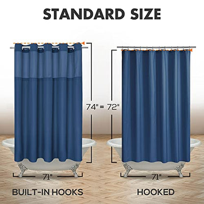 River Dream No Hook Shower Curtain with Snap-in Liner Set, Navy Blue, 71x74 | Snap on/off Waterproof PEVA Liner, See Through Top Window, Slub Textured, Hotel Style Shower Curtain Set, Standard Size - color: Navy, size: 71"W x 74"L (Pack of 1)