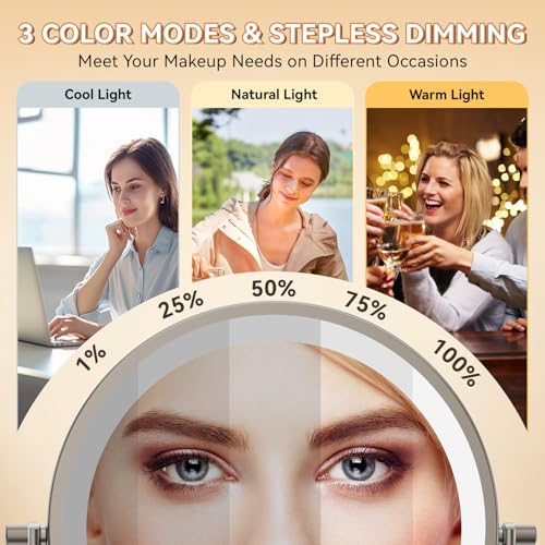 Auxmir 1X/30X Wall Mounted Makeup Mirror, 8" Rechargeable Magnifying Mirror | double-sided button, 3200mAh, 3 dimmable colors, 360° rotation, extended arm, 30X magnification, bathroom, nickel - color: 8'' 30x-nickel
