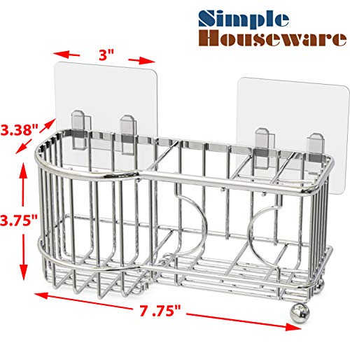 Simple Houseware Stainless Steel 6 Slots Adhesive Wall Toothbrush Holder | (3.4" D x 7.8" L x 3.8" H) - color: Chrome, size: Wall-Mounted / Freestanding