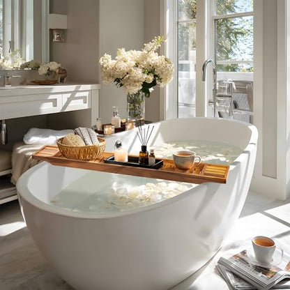 VaeFae Teak Bathtub Tray, Wooden Bath Caddy for Bathtub, Bath Tub Wood Table for Tub, 39.8" x 6" x 1.8" - size: 39.8" x 6" x 1.8"