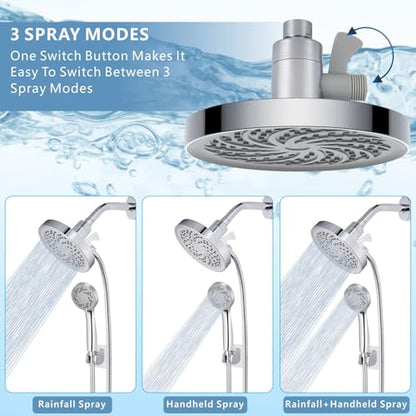 Rain Shower Head with Handheld, High Pressure Rainfall Showerhead and 3 Settings Hand held Spray Combo with Detachable Hose (Chrome) - color: Chrome