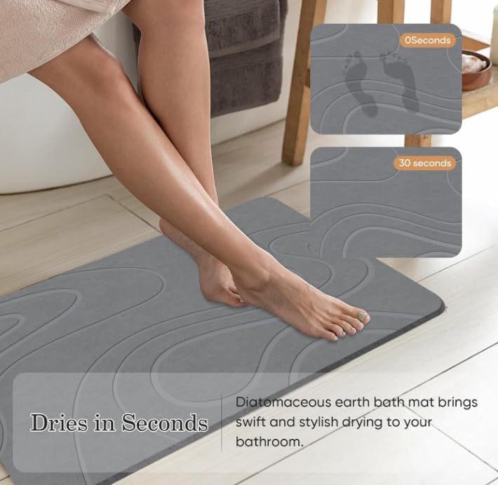 Stone Bath Mat – Diatomaceous Earth Quick Dry Bathroom Mat, Super Absorbent Non-Slip Shower Mat, Easy Clean Modern Bath Rug