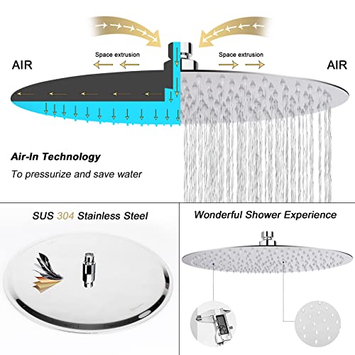 NearMoon Rain Shower Head, Ultra-Thin Design-Pressure Boosting, Awesome Some Experience, High Flow Stainless Steel Rainfall Head (16 Inch, Chrome Finish) - color: Chrome Finish, size: 16 Inch