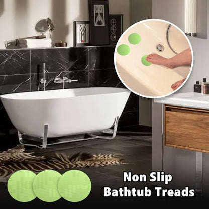 24 PCS Green Round Shape Bathtub Non Slip Stickers | Adhesive Decals, Anti Slip for Shower, For Floor Bathroom Stairs Ladders, Includes Scraper - color: Green