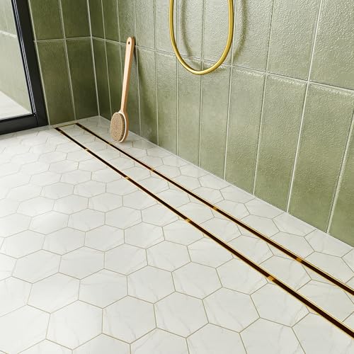 Neodrain 36-Inch Linear Shower Drain-Gold,with Tile Insert Grate | 304 Stainless Steel, Fast Drainage, Rectangle Shower Floor Drain with Leveling Feet & Hair Strainer, Fits Bathroom, Balcony - color: Gold, size: 36 IN