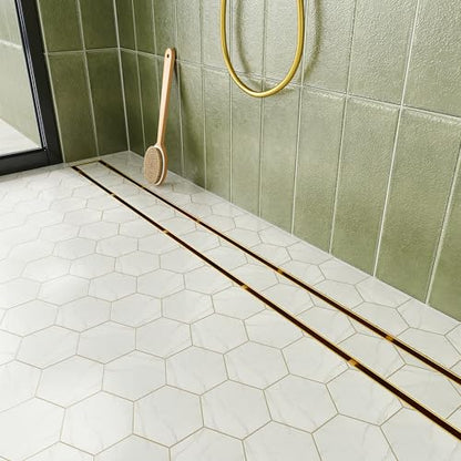 Neodrain 48-Inch Linear Shower Drain-Gold,with Tile Insert Grate | 304 Stainless Steel, Fast Drainage, Rectangle Shower Floor Drain with Leveling Feet & Hair Strainer, Fits Bathroom, Balcony - color: Gold, size: 48 IN