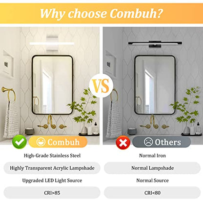Bathroom Vanity Light Fixtures Above Mirror, Modern Wall Sconce | Small 16 Inch, Chrome, Soft Shadow Free, Linear Lamp Bar, over Sink, Sleek, Rustproof, Non-Glare, 4000K Natural White, 1 Pack - color: 4000K, size: 16inch