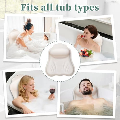 Luxury Silicone Bath Pillow for Tub, New Cloud-Soft 4D Air-Cushion Bathtub Pillow for Head and Neck & Back Support, Strong Suction Cups, Waterproof Quick-Dry Bathtub Headrest (White) - color: White