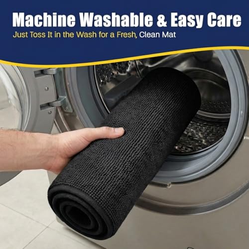 Muddy Mat® CloudStep Bathroom Rugs 2 Piece Set, Non Slip Bath Mats for Bathroom, Absorbent Memory Foam Chenille, Machine Washable Quick Dry Toilet Rug Set, Black 20"x30" + 20"x20" U-Shaped - color: Black