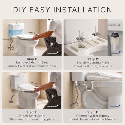 SmartBidet® SB-2000 Smart Bidet Electric Bidet Toilet Seat with Heated Seat, Warm Water, Air Dryer – Side Control Panel, Round - size: Round