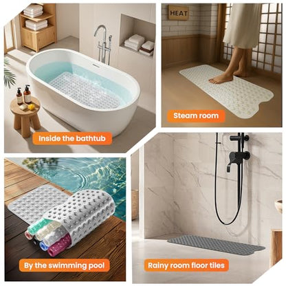 Non-Slip Bath Tub Mat, 39x16 Inch Extra Large Shower Mat with Drain Holes & Suction Cups, Machine Washable, Purple - color: Purple