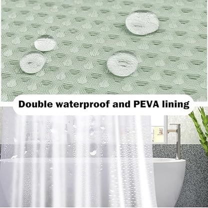 25 PCS Green Bathroom Accessories Set丨Shower Curtain Bathroom Accessory | All-in-One Kit with Shower Curtain,rug,Trash Can,Toothbrush Holder,Toilet BrushSoap Dispenser,Toothbrush Cup,etc for Home - color: Lightgreen