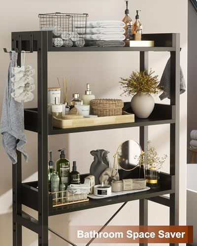 Ecoprsio Over-The-Toilet Storage Rack, 3-Tier Bathroom Organizer Shelf Over Toilet, Freestanding Space Saver Toilet Stands with 4 Hooks, Black - color: Black
