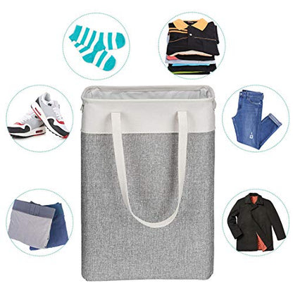 Laundry Basket with Handles Beige&Grey-Slim Laundry Bin Collapsible Dirty Clothes Basket Narrow Laundry Bag Foldable Dirty Hamper for Camping, Dorms, Apartments - color: Beige-Grey