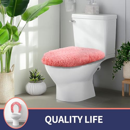 Soft Microfiber Toilet Lid Cover 17.5" x 15" Machine Washable | Solid Toilet Seat Cover Adjustable Rubber Backing Fits Most 16 -17.5" L x 14-16" W Round Oblong and Elongated Toilet Seat - color: Pink