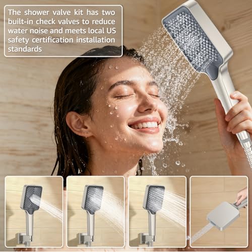 Shower System Modern Rain 8 inches Brass Faucet Set With Valve and Diverter Shower Mixer With Handheld High Pressure Square Rainfall Shower Valve (8'' Wall Mount, Brushed Nickel) - color: Brushed Nickel, style: 8'' Wall Mount