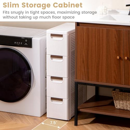 4-Drawer Narrow Storage Cabinet, Slim Rolling Cart (7.5"x16.5"x29.5") | Mobile Plastic Cart Container | Pull Handles & Built-in Wheels | For Living Room, Kitchen, Bathroom, Office - size: 7.5"x16.5"x29.5" (4 Drawer)