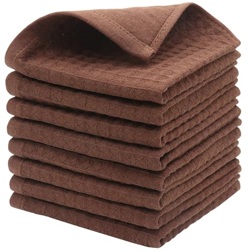 Cotton Dish Towels for Kitchen, Dish Rags 8 Pack,12”x 12”, Brown | Absorbent Dish Cloths For Washing Dishes, Soft Kitchen Washcloths Rags, Double Deck Hand Towels For Kicthen Drying - color: Brown