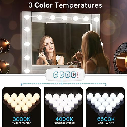 LED Vanity Lights For Mirror, Vanity Light Stick on with 10 Dimmable Bulbs | 3000K 4000K 6500K & 10 Level Brightness Adjustable, USB Cable, Hollywood Mirror Lights for Makeup Dressing Room Bathroom - size: 14 Lights (White)
