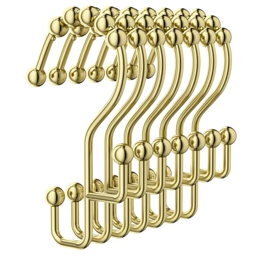 Goowin Shower Curtain Hooks, Metal Shower Curtain Rings Hooks, Gold Shower Curtain Hooks Rust Proof, Smooth Gliding Shower Rings for Curtain, Shower Hooks for Shower Curtain Rod, Gold-12 Pcs - color: Gold, size: Modern