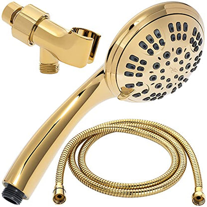 Luxury Handheld Shower Kit - 2.5 GPM - Polished Brass | 6 Function High Pressure Removable Hand Held Showerhead with Hose and Mount, Easy Install for Boosting Low Water Flow Baths - color: Polished Brass, size: 2.5 GPM