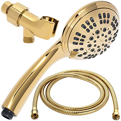 Luxury Handheld Shower Kit - 2.5 GPM - Polished Brass | 6 Function High Pressure Removable Hand Held Showerhead with Hose and Mount, Easy Install for Boosting Low Water Flow Baths - color: Polished Brass, size: 2.5 GPM