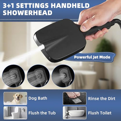 12" High Pressure Rain/Rainfall Shower Heads With Handheld Spray Combo (3+1 Settings & Built-in Power Wash Mode), Double/Dual Shower Head With Handheld - Height/Angle Adjustable(Matte Black) - color: Matte Black, size: 12 Inch